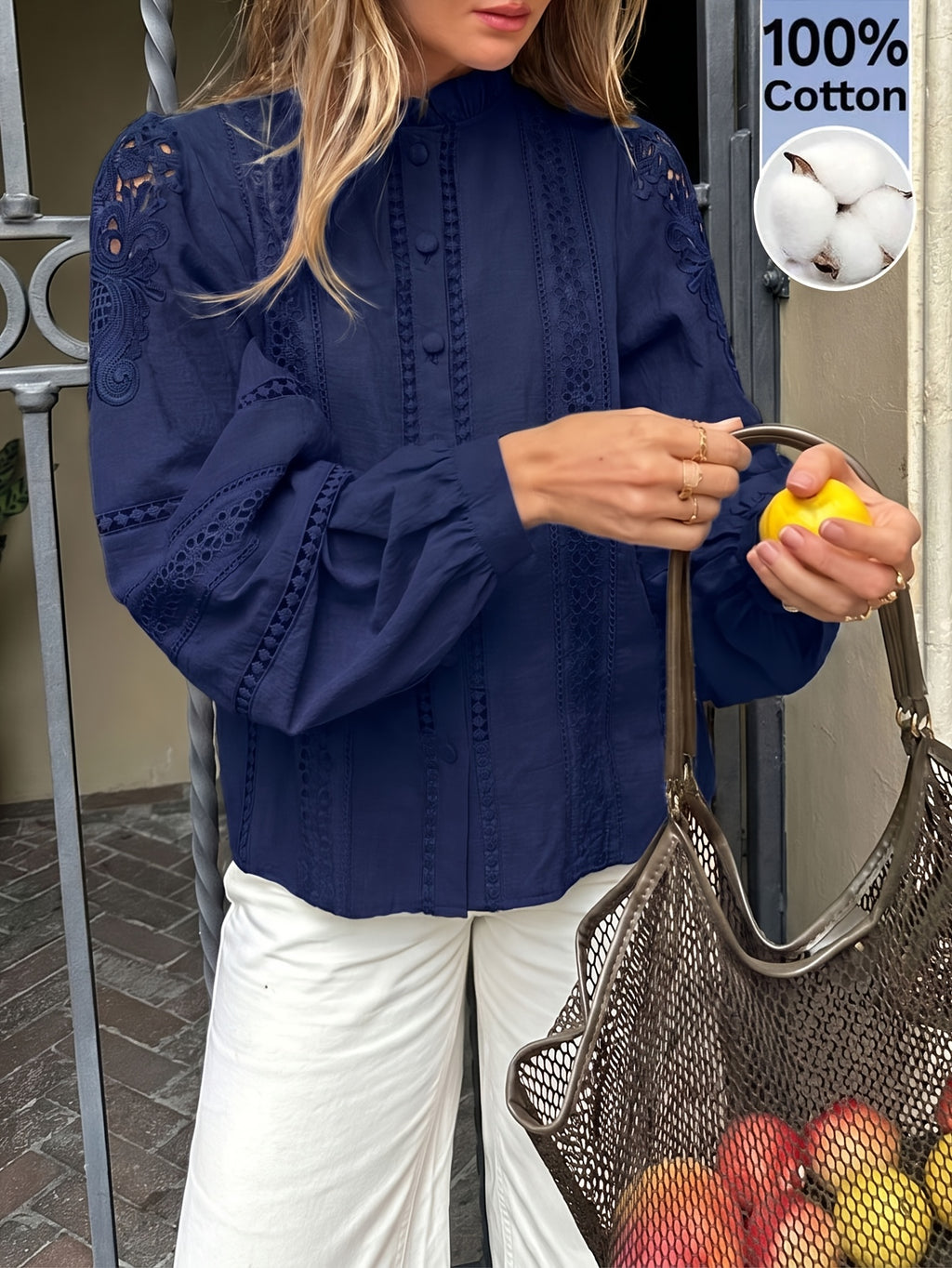 Blouse grande taille, coupe oversize, manches longues, toucher naturel, détail du tissu
