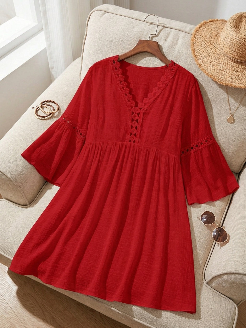 Robe de plage grande taille — Gaze froissée à laçage ajouré