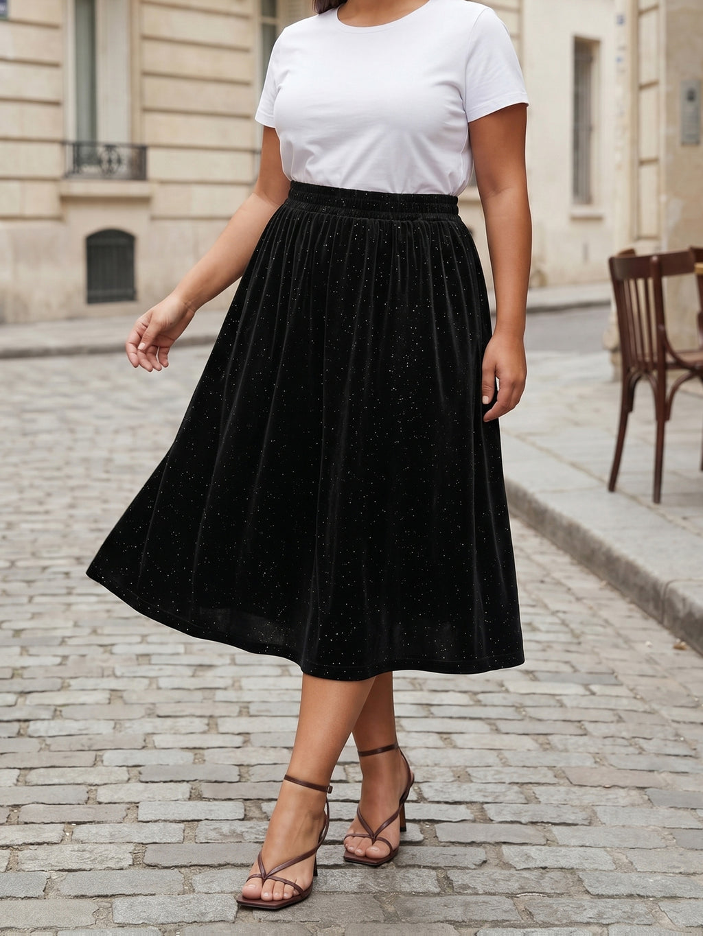 Jupe grande taille en velours, coupe droite, toucher profond
