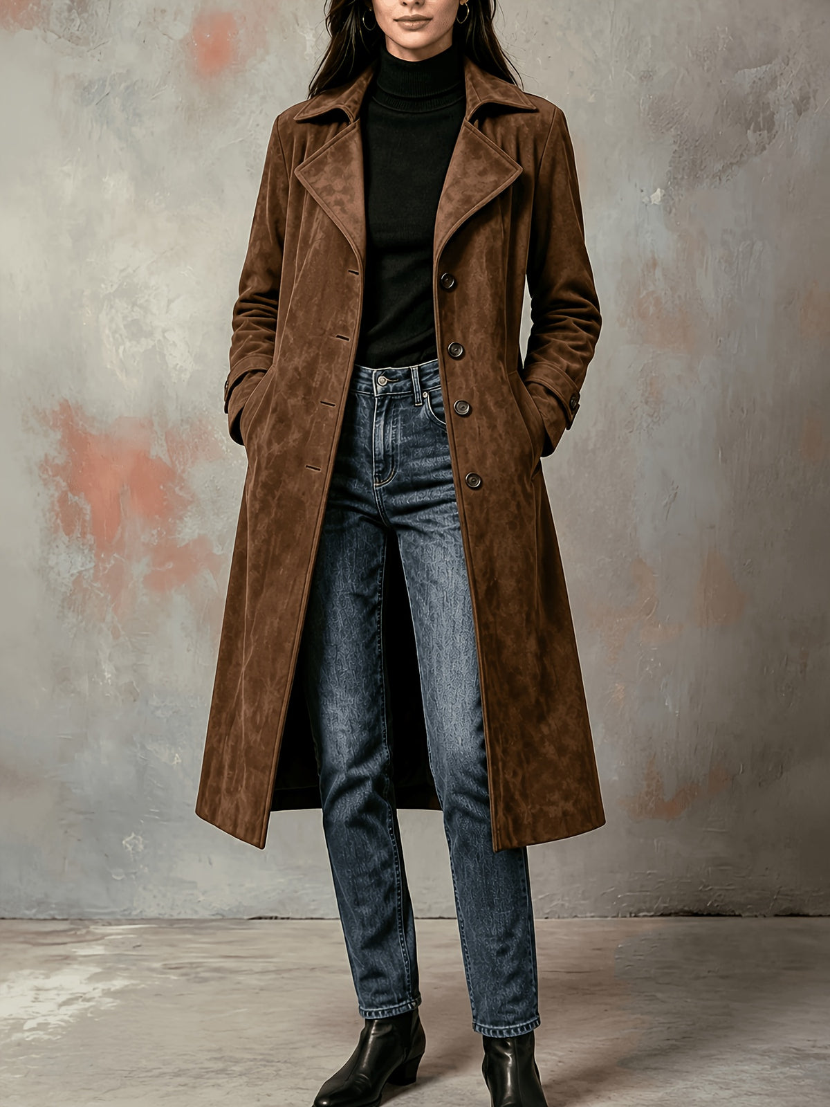 Manteau grande taille, poches pratiques, chaleur d'hiver, esprit trench Image
