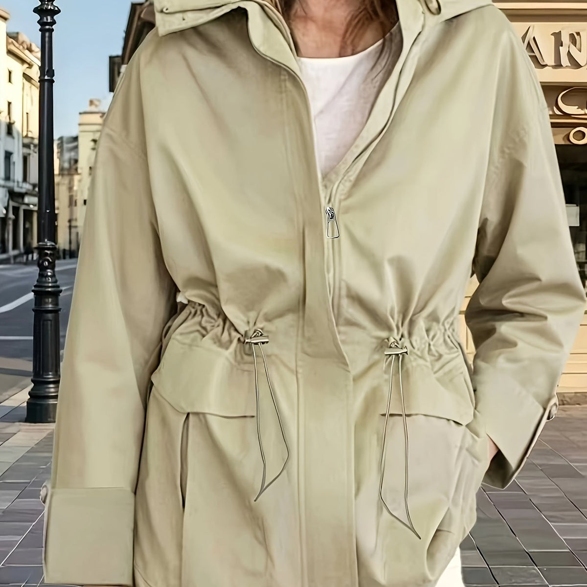 Manteau grande taille, fermeture zippée — matière : polyester