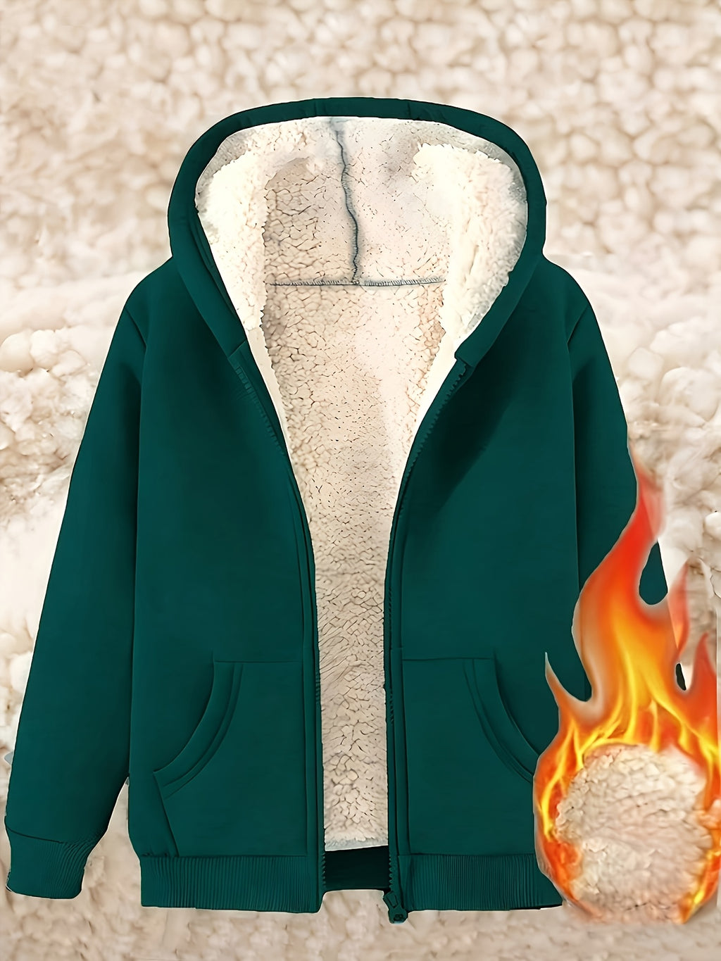 Veste grande taille, fermeture zippée, capuche, chaleur d'hiver, porté de face