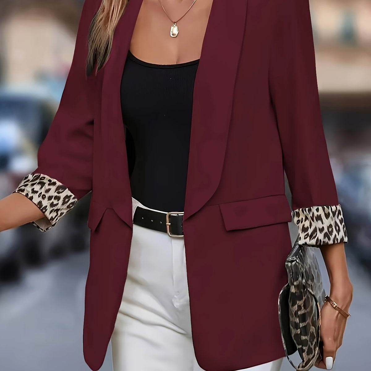 Blazer grande taille à imprimé léopard, coupe oversize — composition : 100% Polyester Image