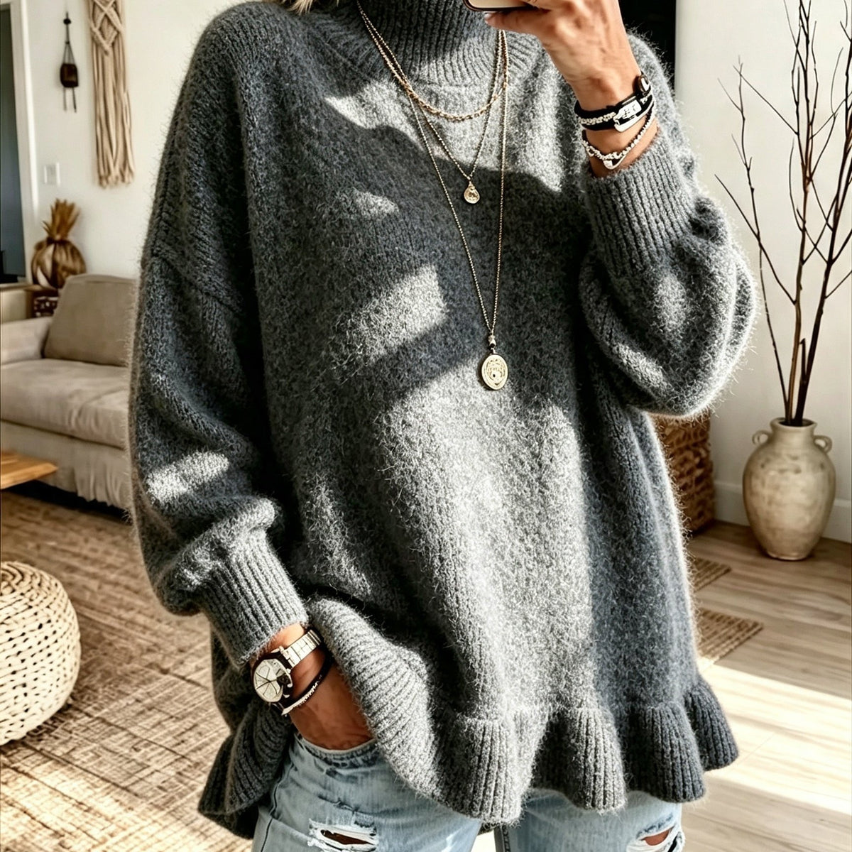 Pull grande taille, manches longues — composition : 77% Polyester, 15% Laine, 8% Nylon Image