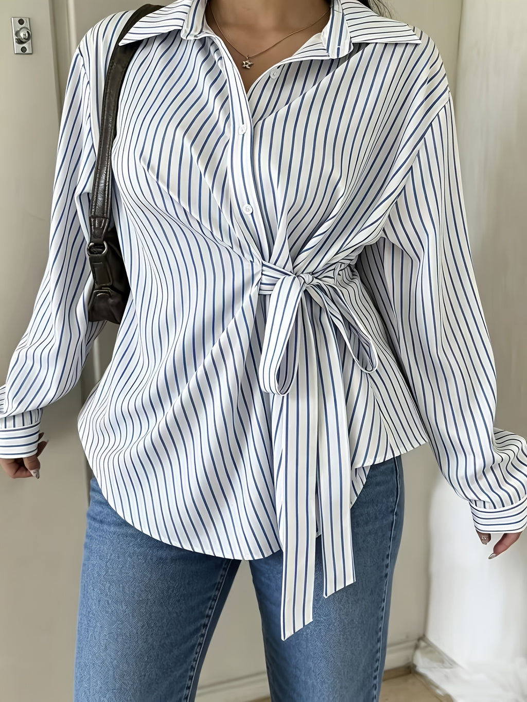 Chemise grande taille à rayures, ligne nette, autre coloris