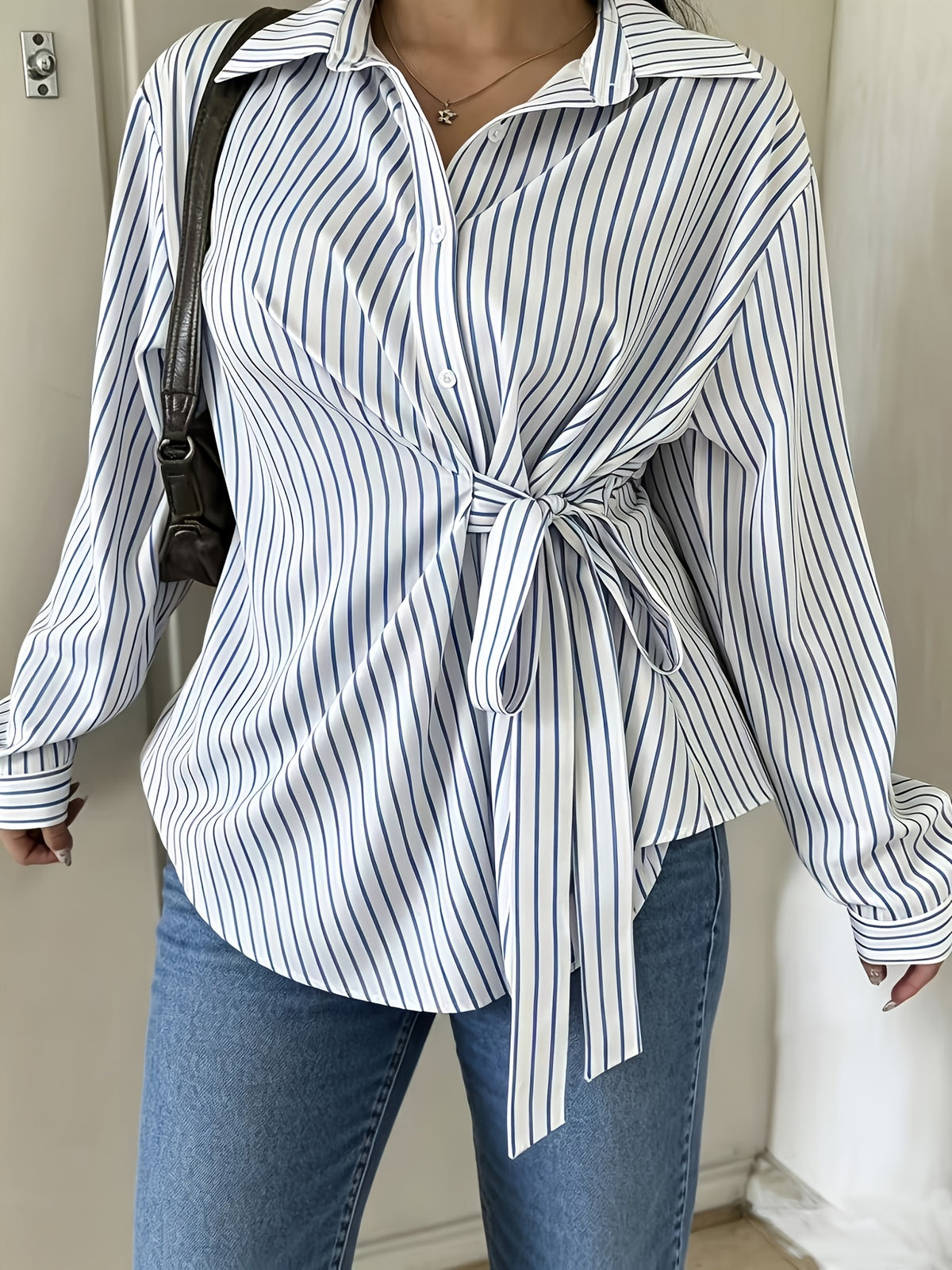 Chemise grande taille à rayures, ligne nette, autre coloris