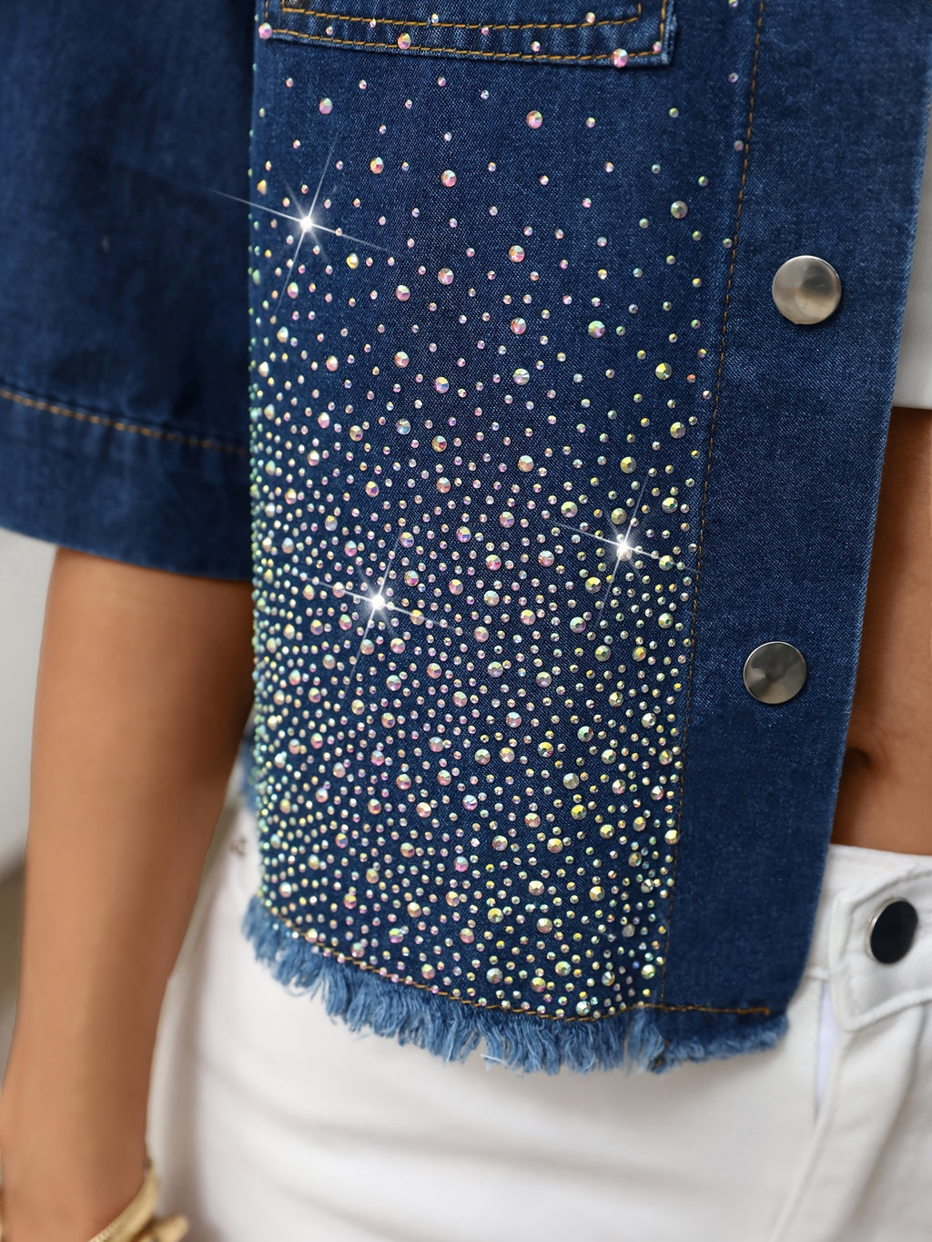 Top grande taille à paillettes, manches courtes, tenue franche, tissu opaque