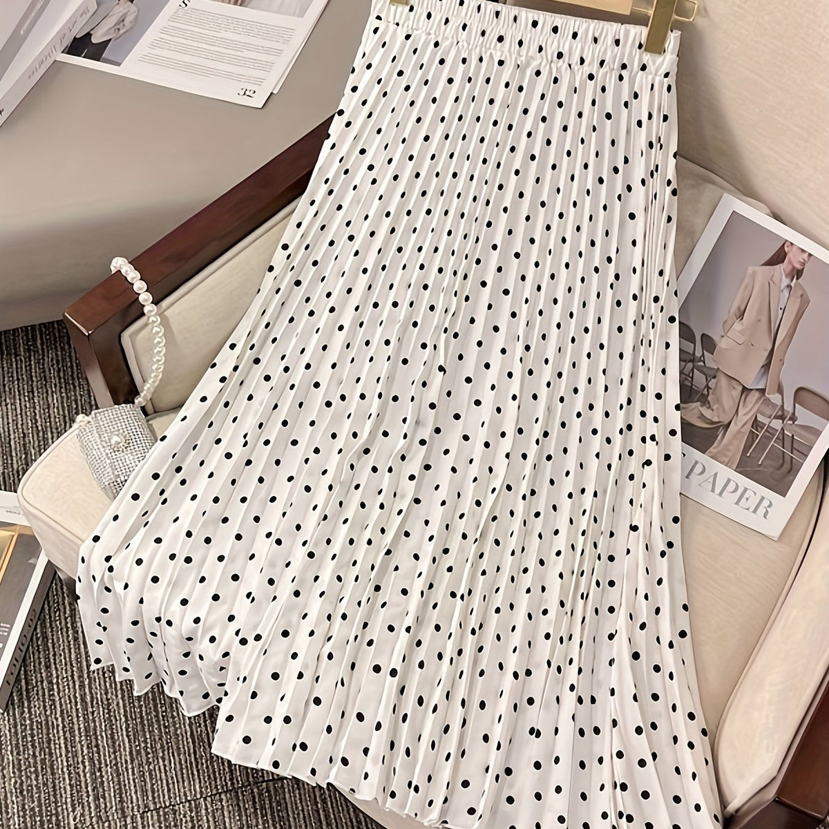 Jupe grande taille à pois, plissés — matière : polyester