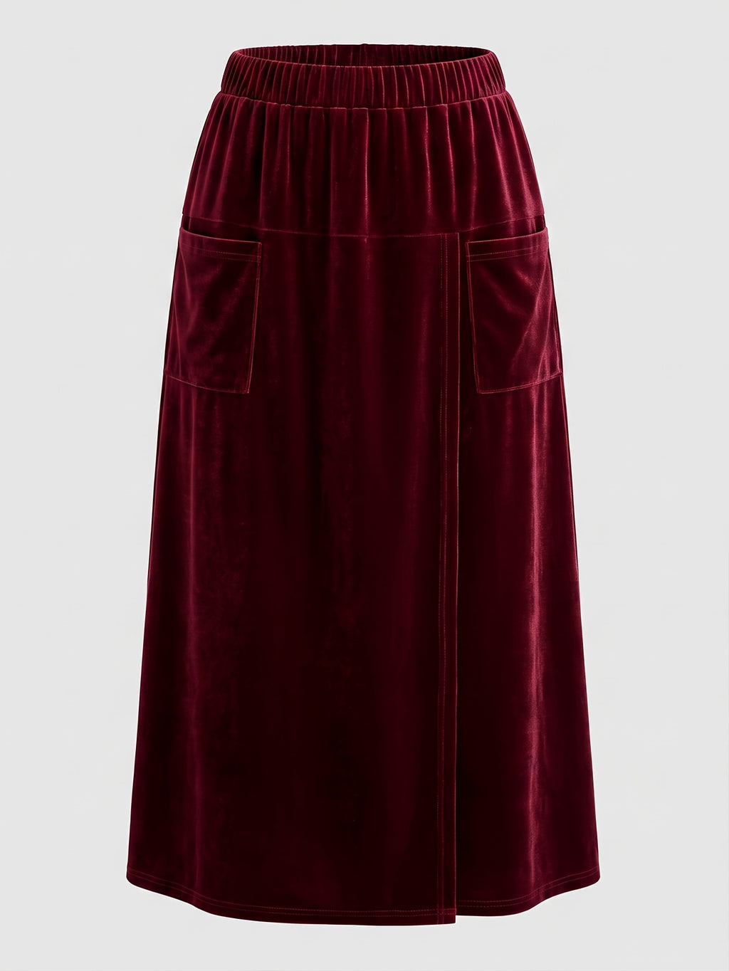 Jupe grande taille en velours, coupe évasée, poches pratiques, toucher profond