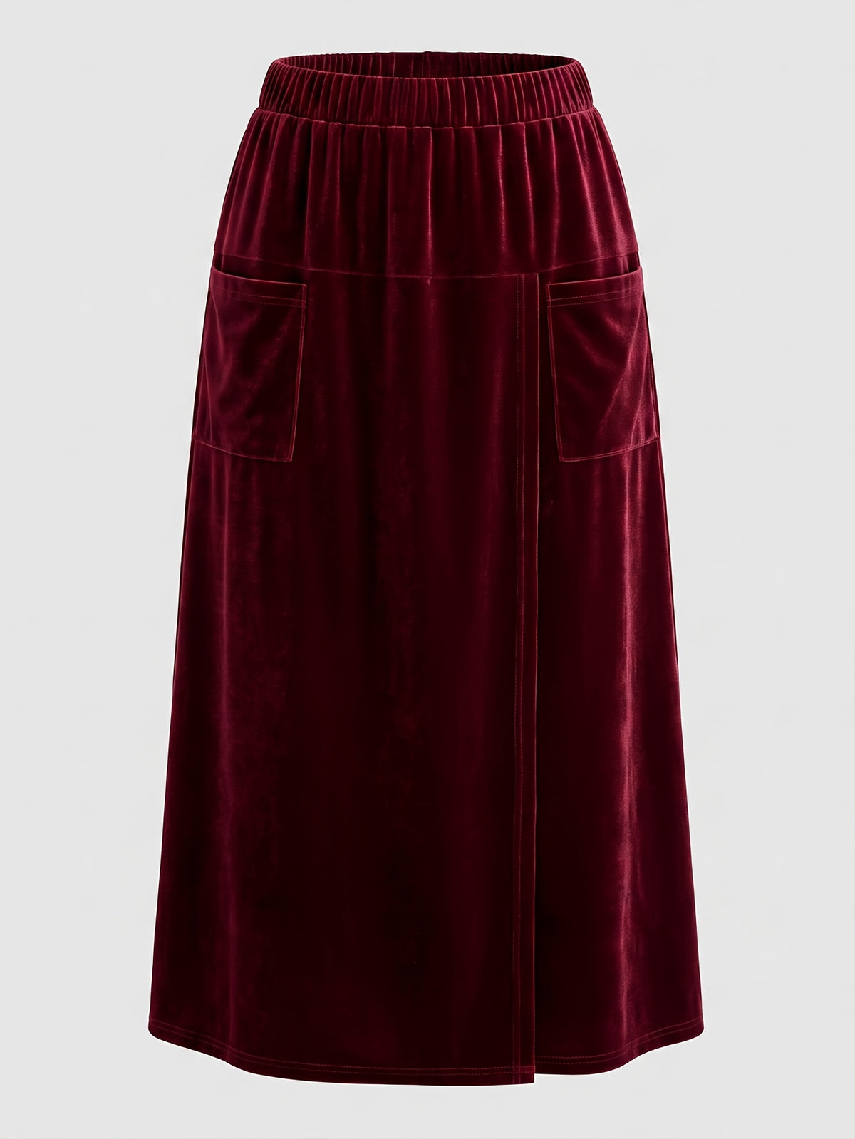 Jupe grande taille en velours, coupe évasée, poches pratiques, toucher profond