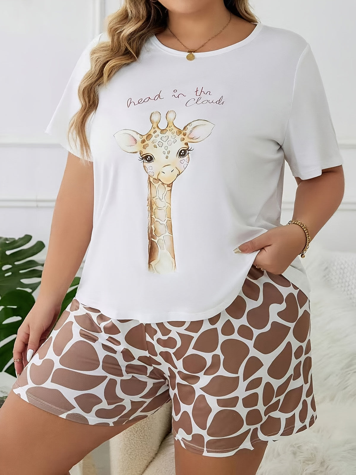 Pyjama grande taille, manches courtes — composition : 95% Polyester, 5% Élasthanne Image