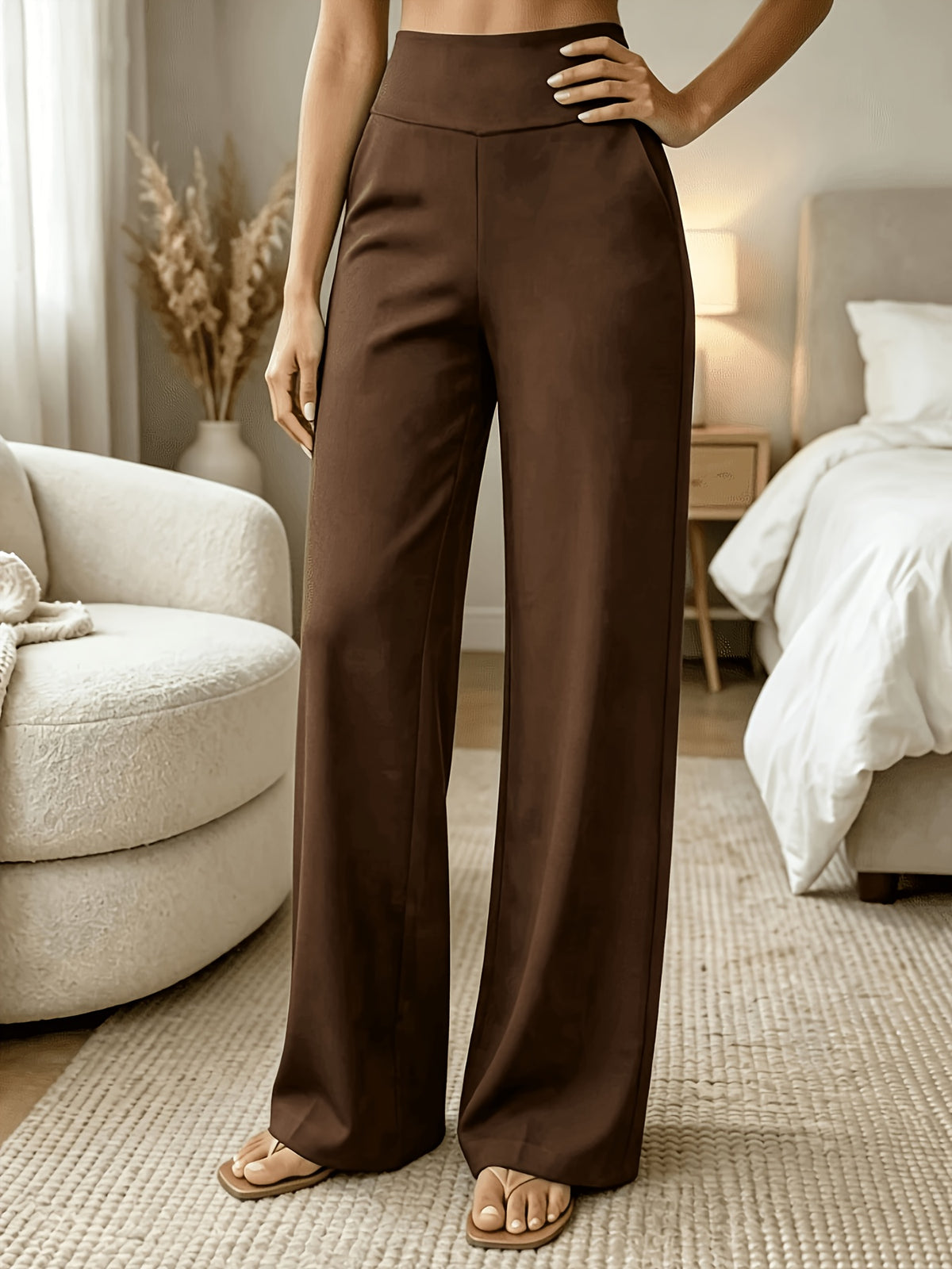 Pantalon droit grande taille — Ceinture galbée quatre teintes
