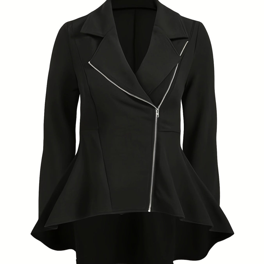 Manteau grande taille, fermeture zippée, manches longues — matière : polyester