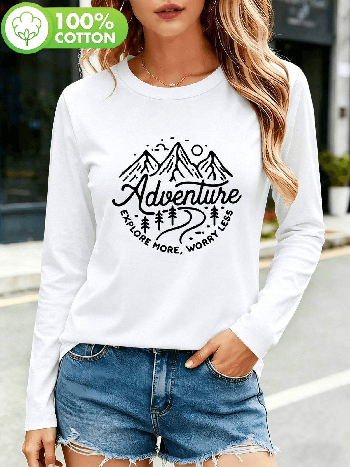 T-shirt grande taille, col rond, manches longues, toucher naturel Image