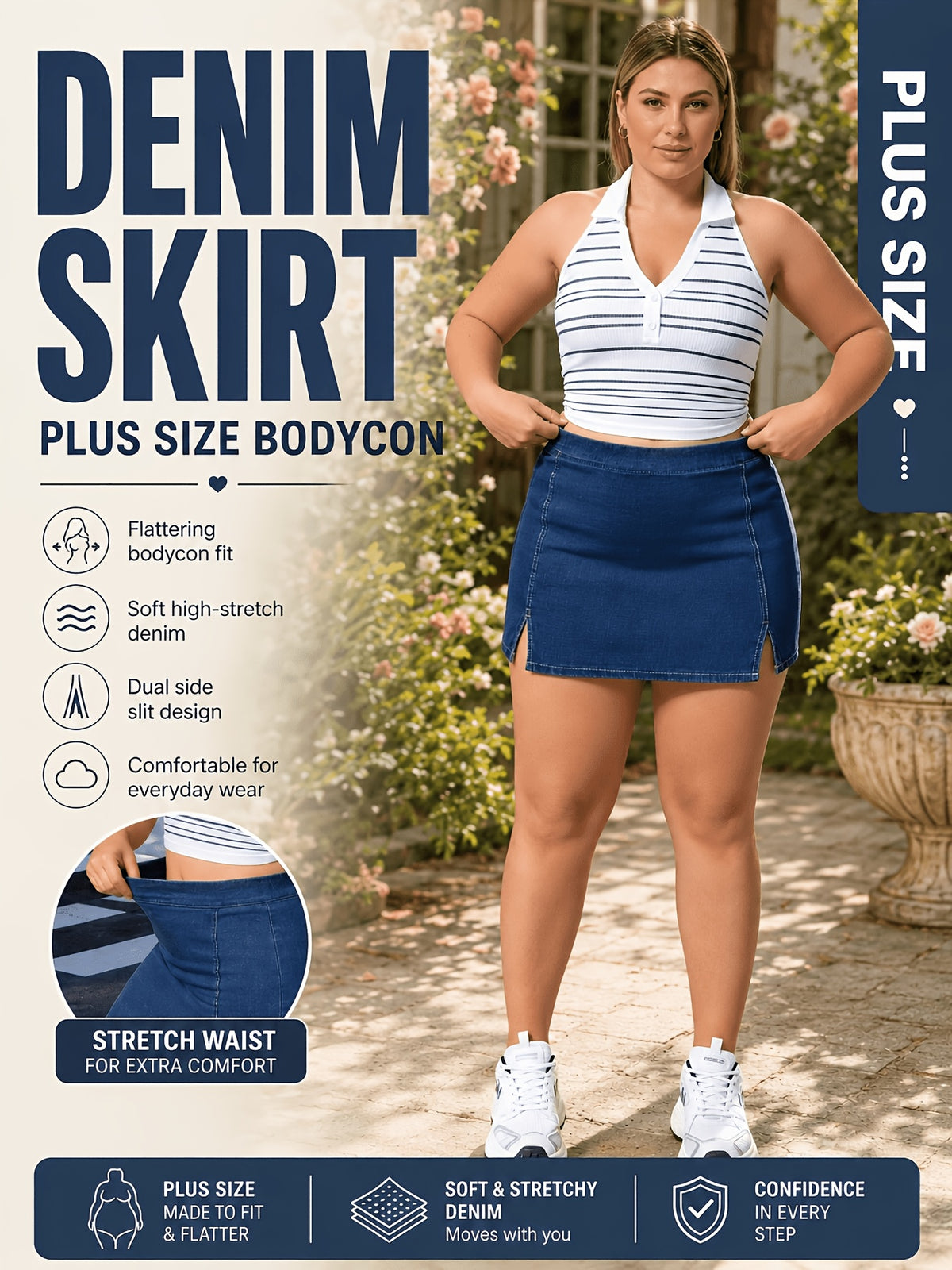 Jupe grande taille, coupe oversize, tenue franche, forte élasticité, autre coloris