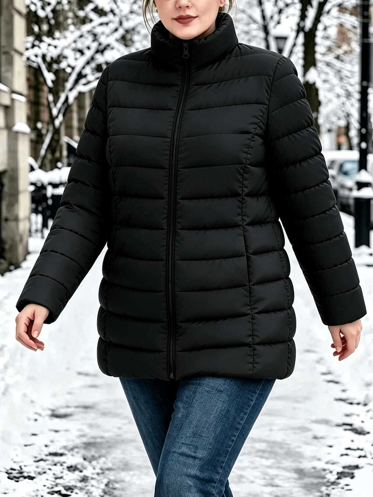 Veste grande taille, poches plaquées, fermeture zippée, chaleur d'hiver Image