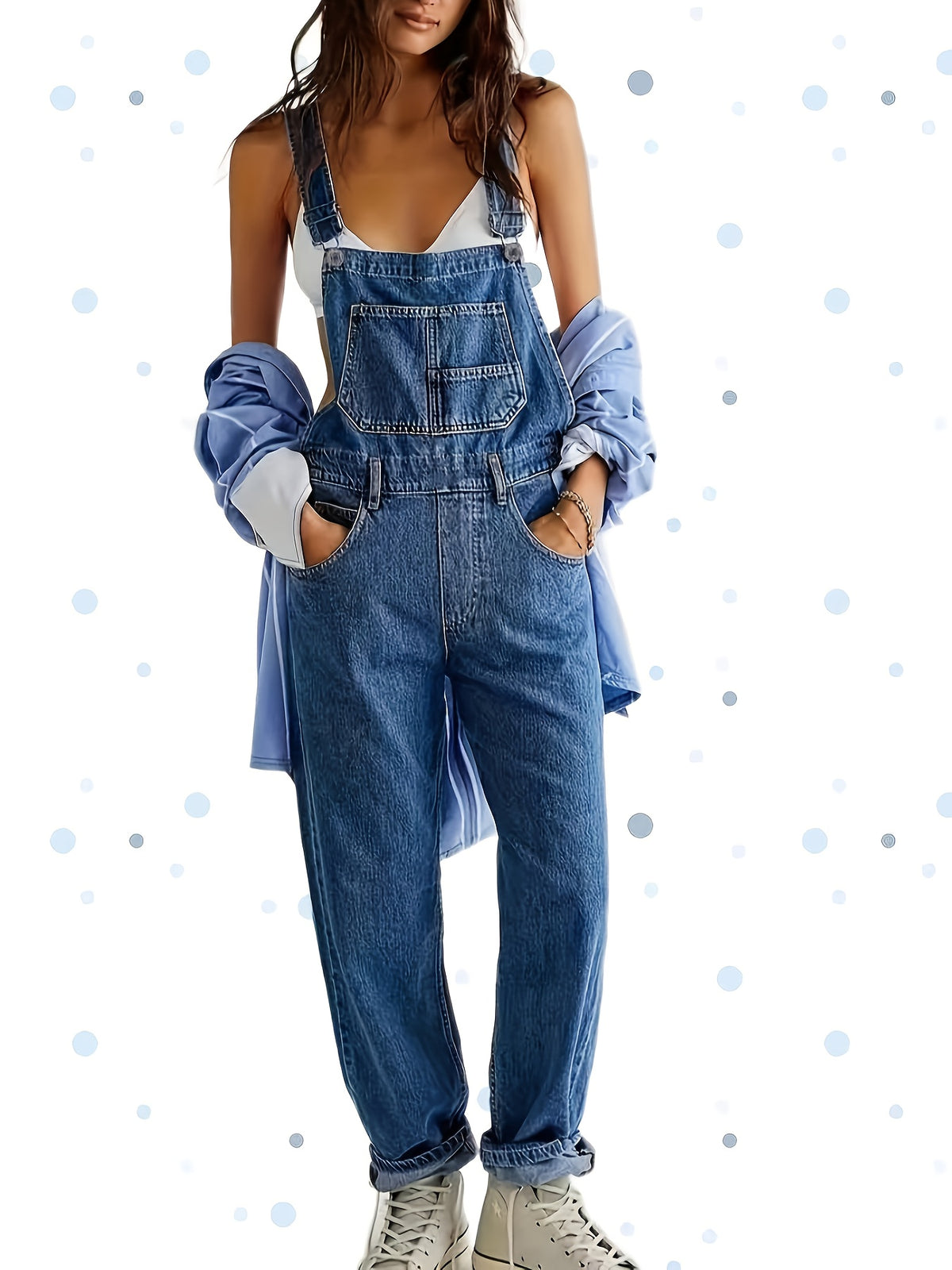 Salopette grande taille, coupe longue, tenue franche — composition : 75% Coton, 23% Polyester, 2% Élasthanne Image