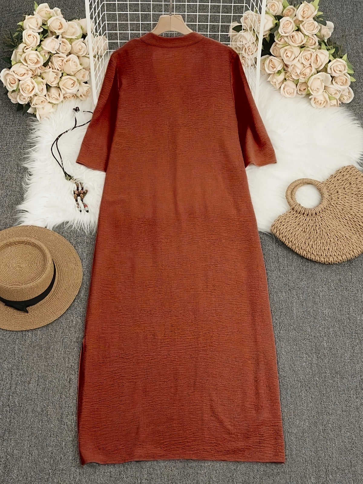 Robe longue grande taille — Caftan uni à fentes latérales