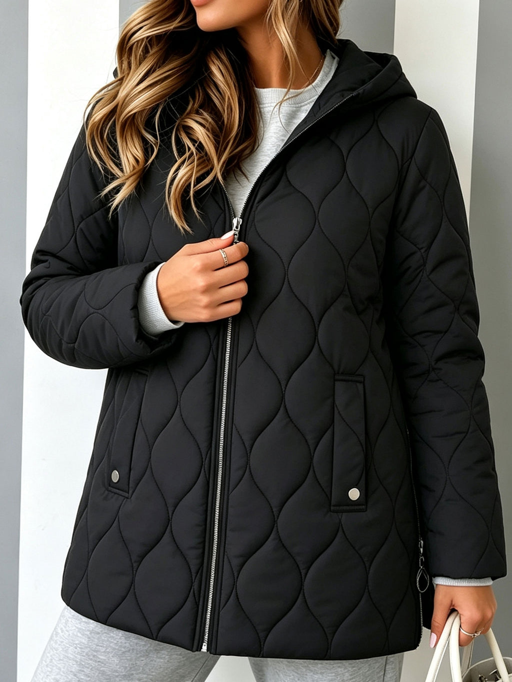 Manteau grande taille, coupe ample, capuche — composition : 100% Polyester