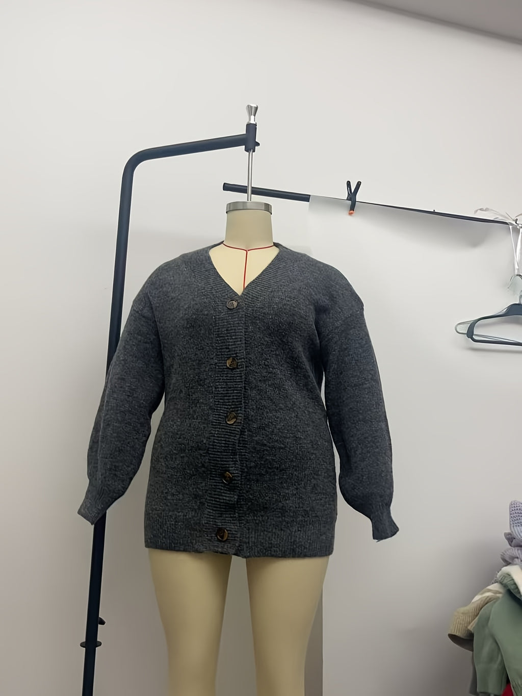 Veste grande taille en laine, coupe ample, col V, tenue chaude, autre coloris