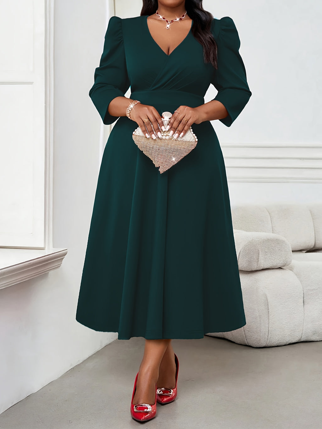 Robe patineuse grande taille — Crêpe extensible manches 3/4