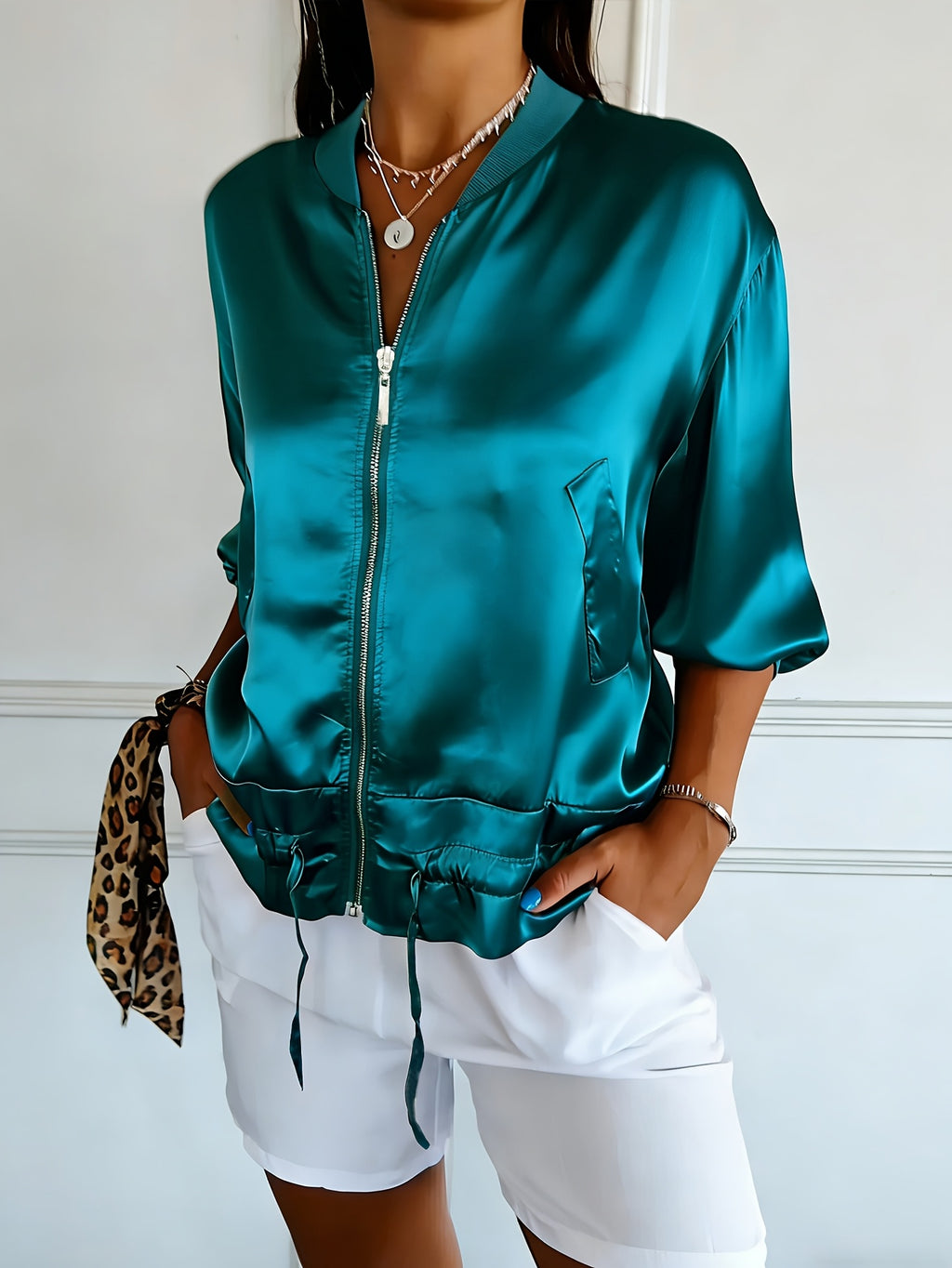 Veste grande taille, coupe ample, ceinture assortie, cordon de serrage