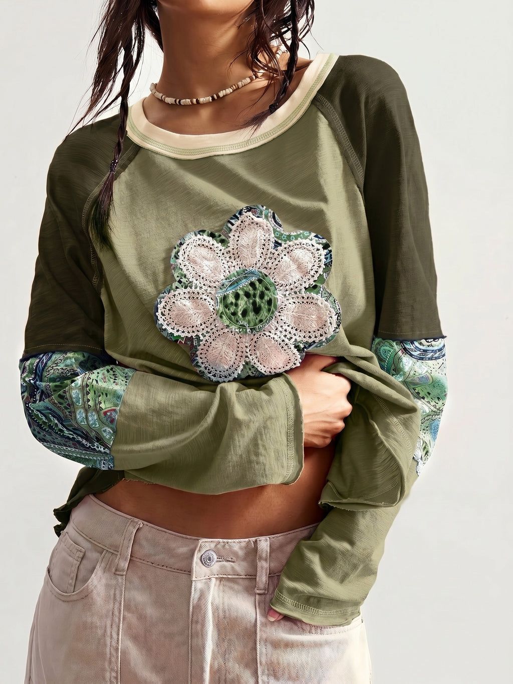 T-shirt grande taille, col rond, manches longues, autre coloris