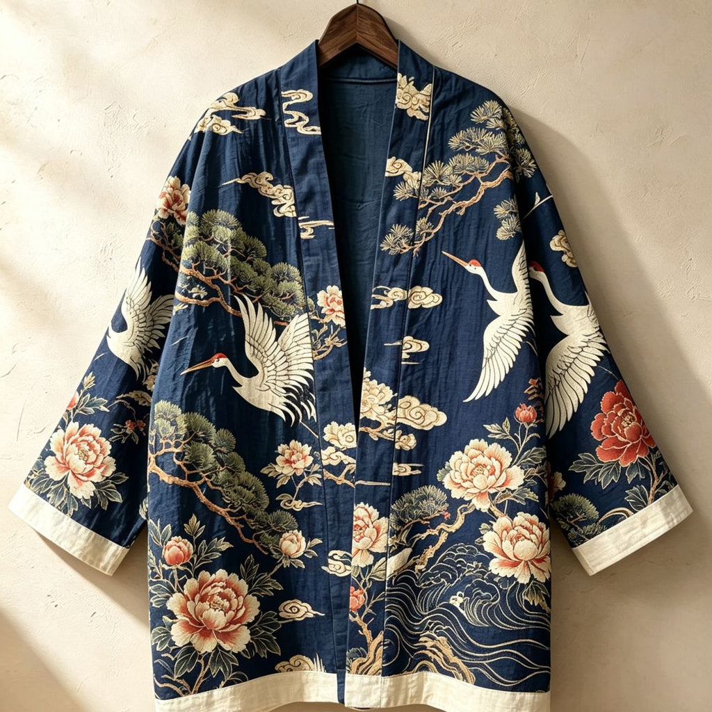 Kimono grande taille, col cardigan, manches longues, esprit décontracté — matière : polyester