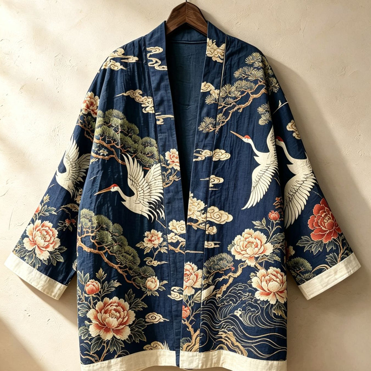Kimono grande taille, col cardigan, manches longues, esprit décontracté — matière : polyester Image