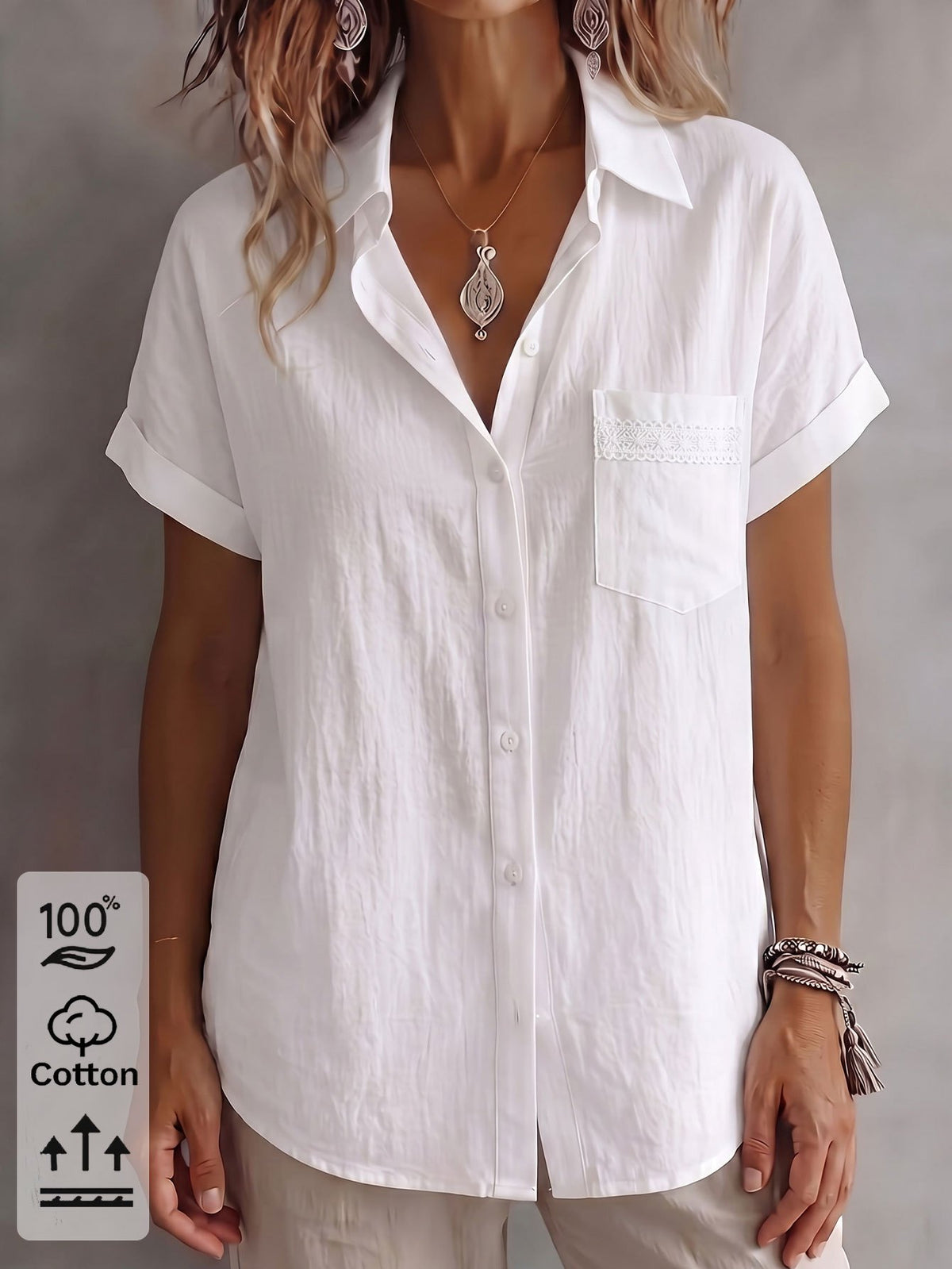 Chemise grande taille en dentelle, coupe oversize, col — composition : 100% Coton Image