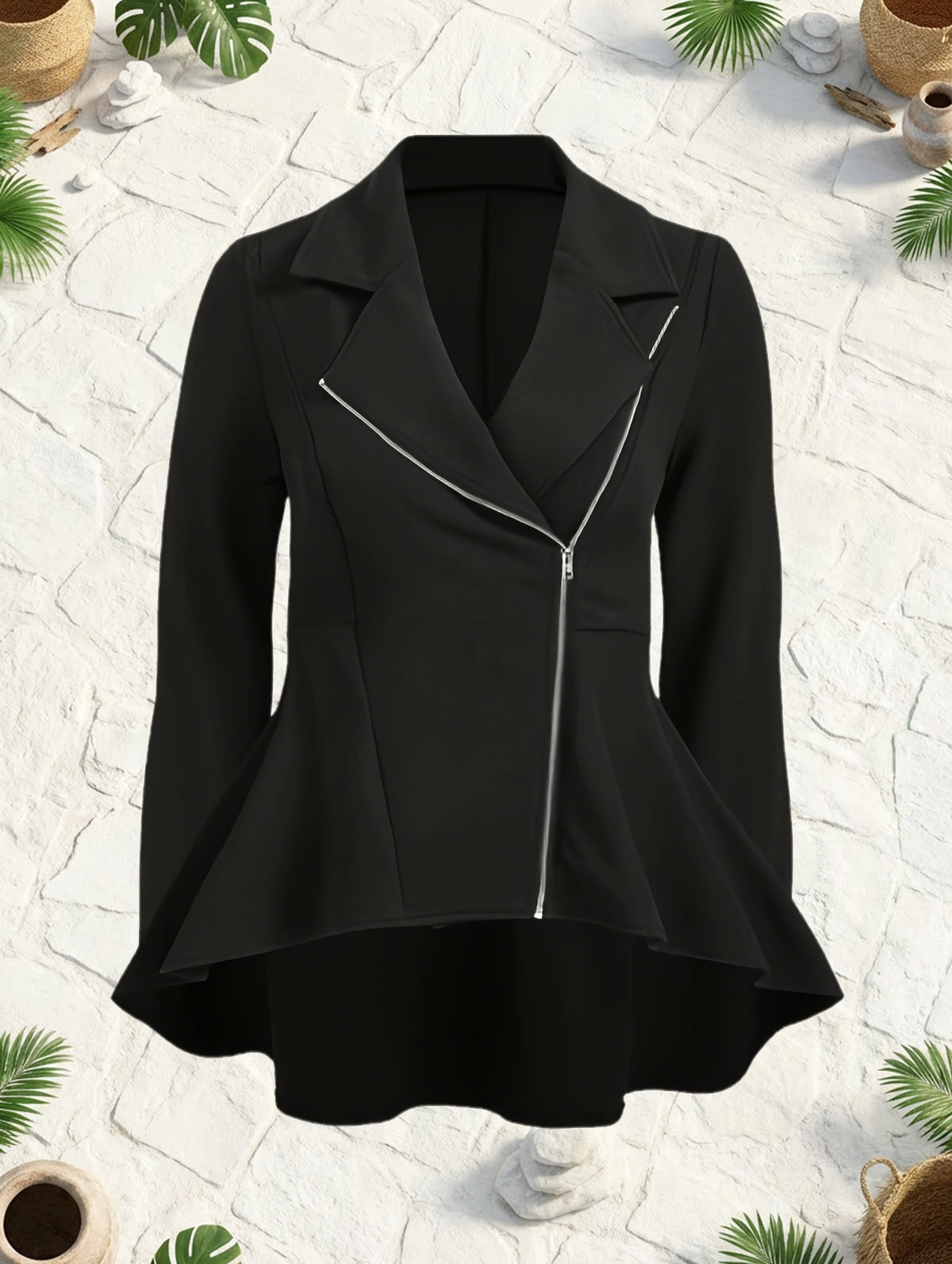 Manteau grande taille, fermeture zippée, manches longues Image