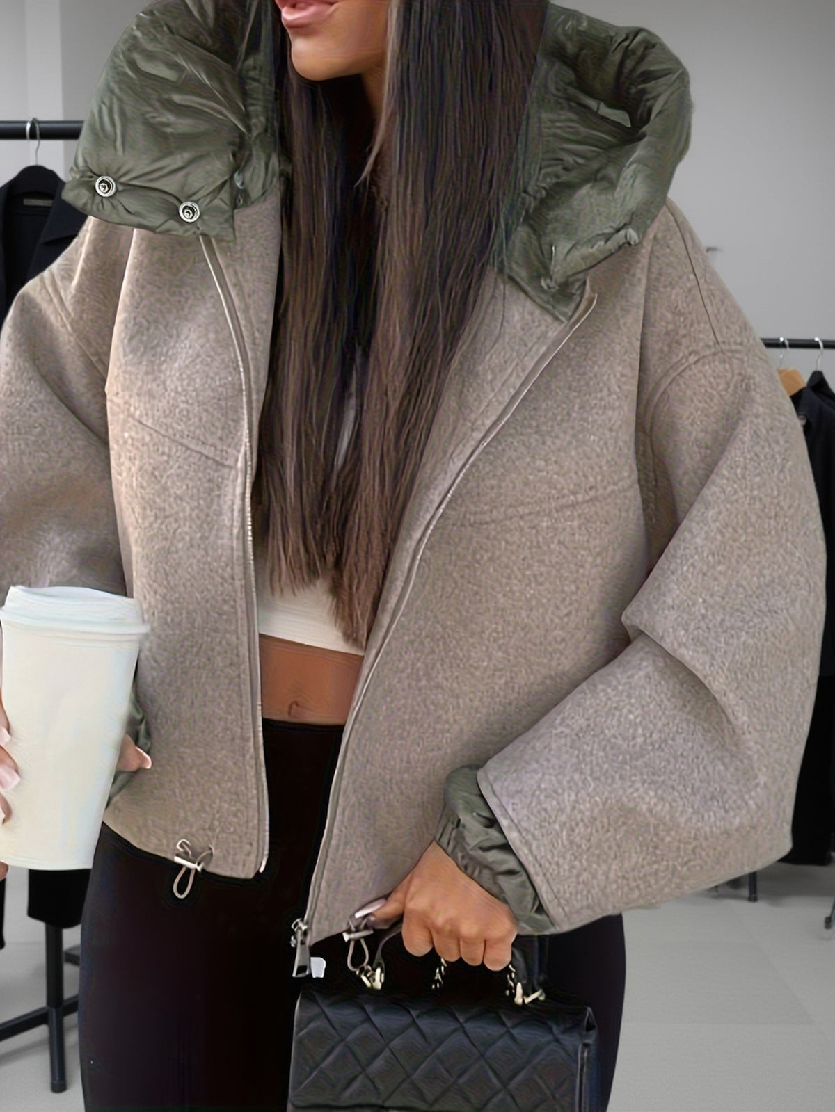 Manteau grande taille, coupe oversize, capuche, matelassé Image