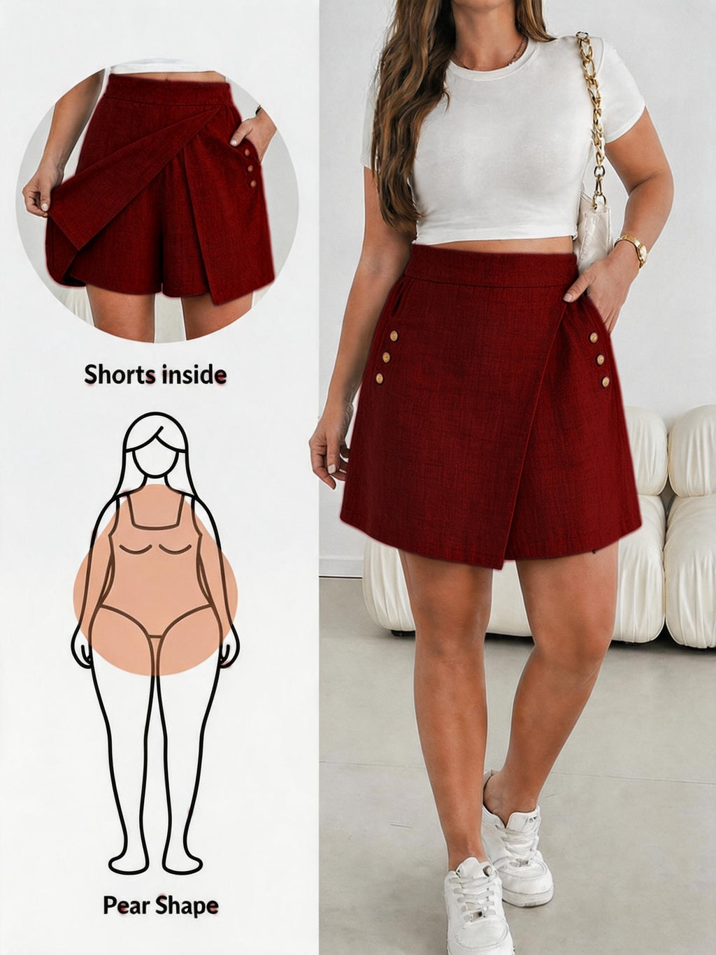 Short grande taille, poches pratiques, vue de profil