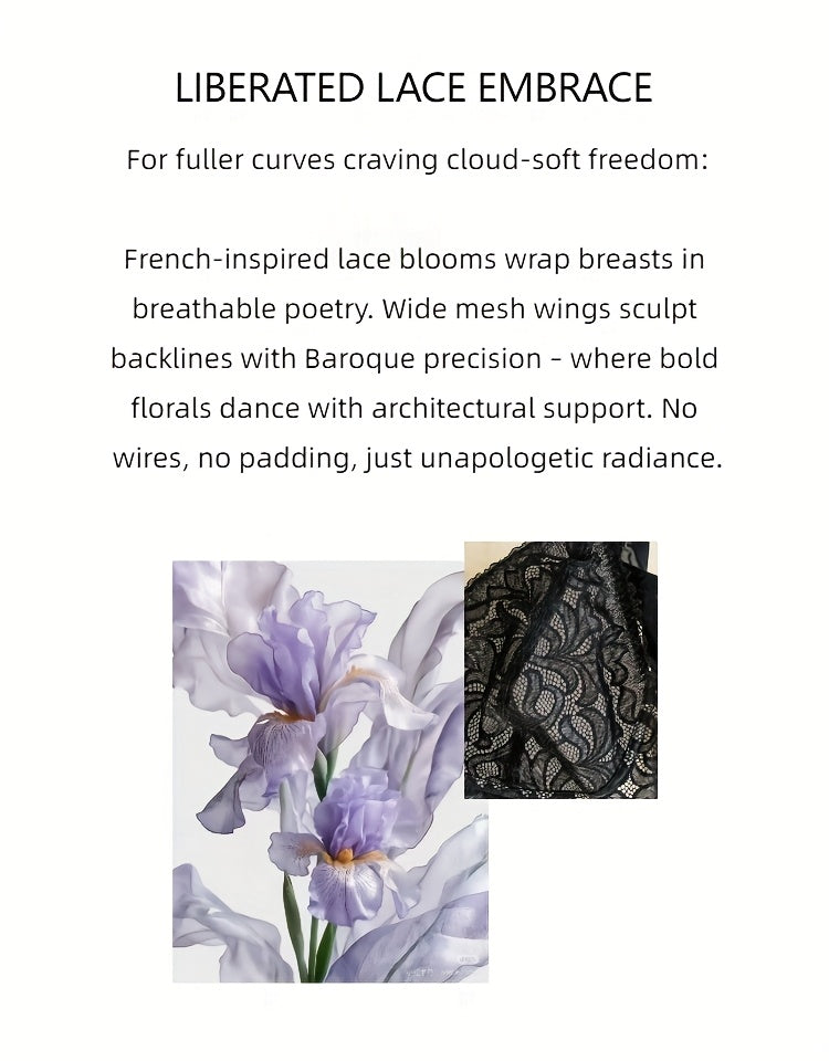 Soutien-gorge grande taille en dentelle, effet ajouré, détail du tissu