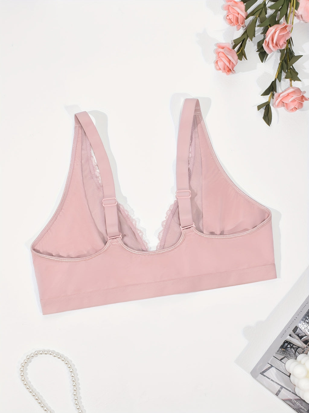 Soutien-gorge grande taille — Dentelle rosée, agrafes frontales