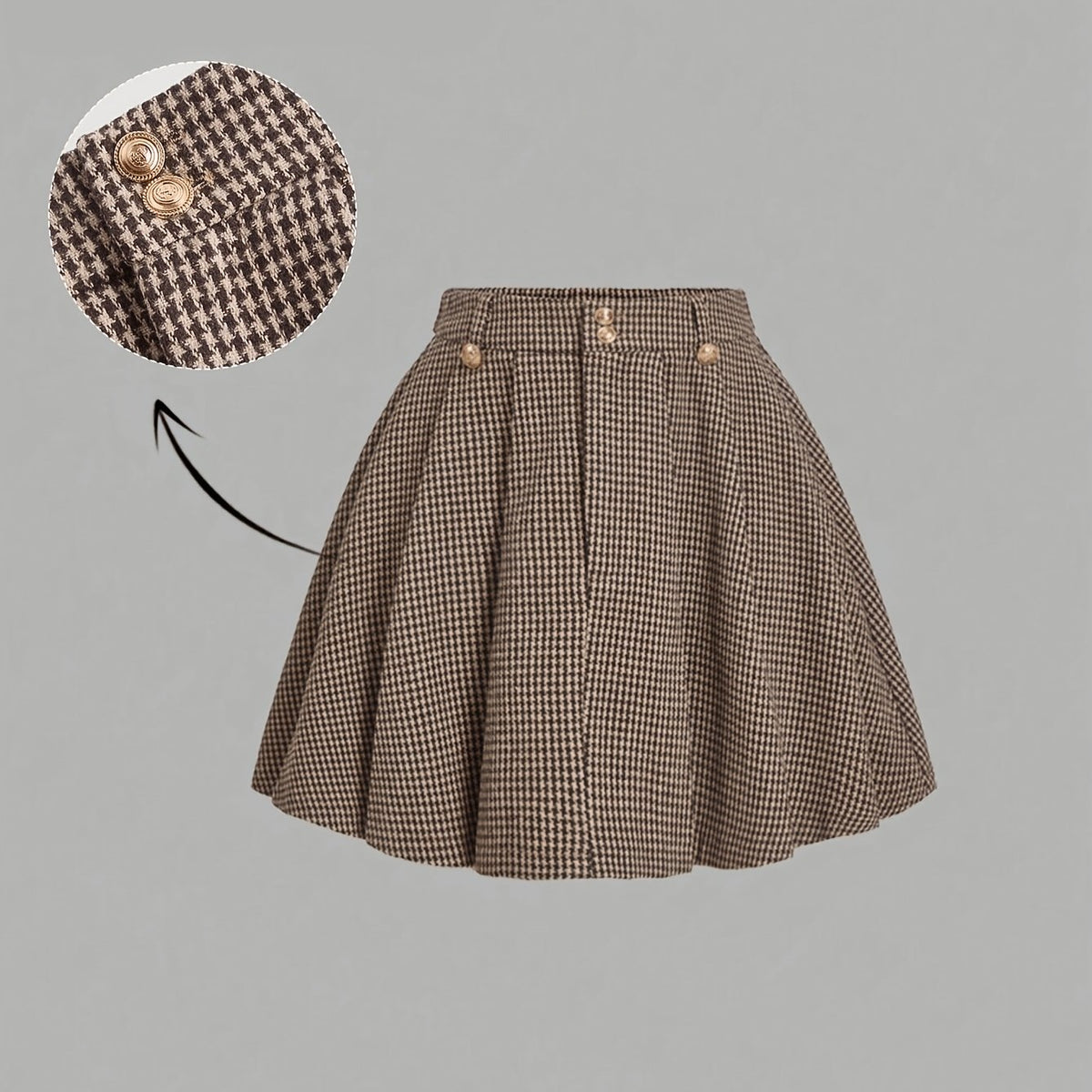 Jupe grande taille, boutonnage, plissé, allure élégante — matière : polyester