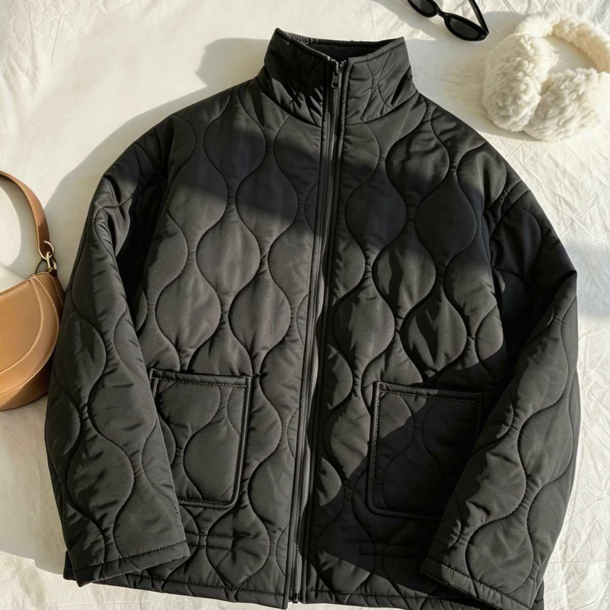 Manteau grande taille, fermeture zippée, matelassé — matière : polyester