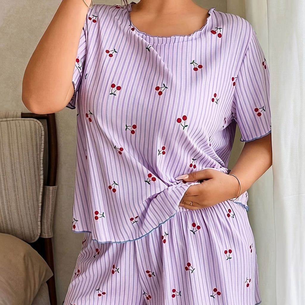 Ensemble grande taille, coupe ample, manches courtes, esprit décontracté — matière : polyester