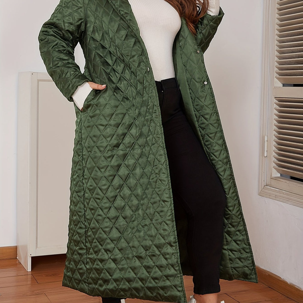 Manteau grande taille, col V, chaleur d'hiver, tissu opaque