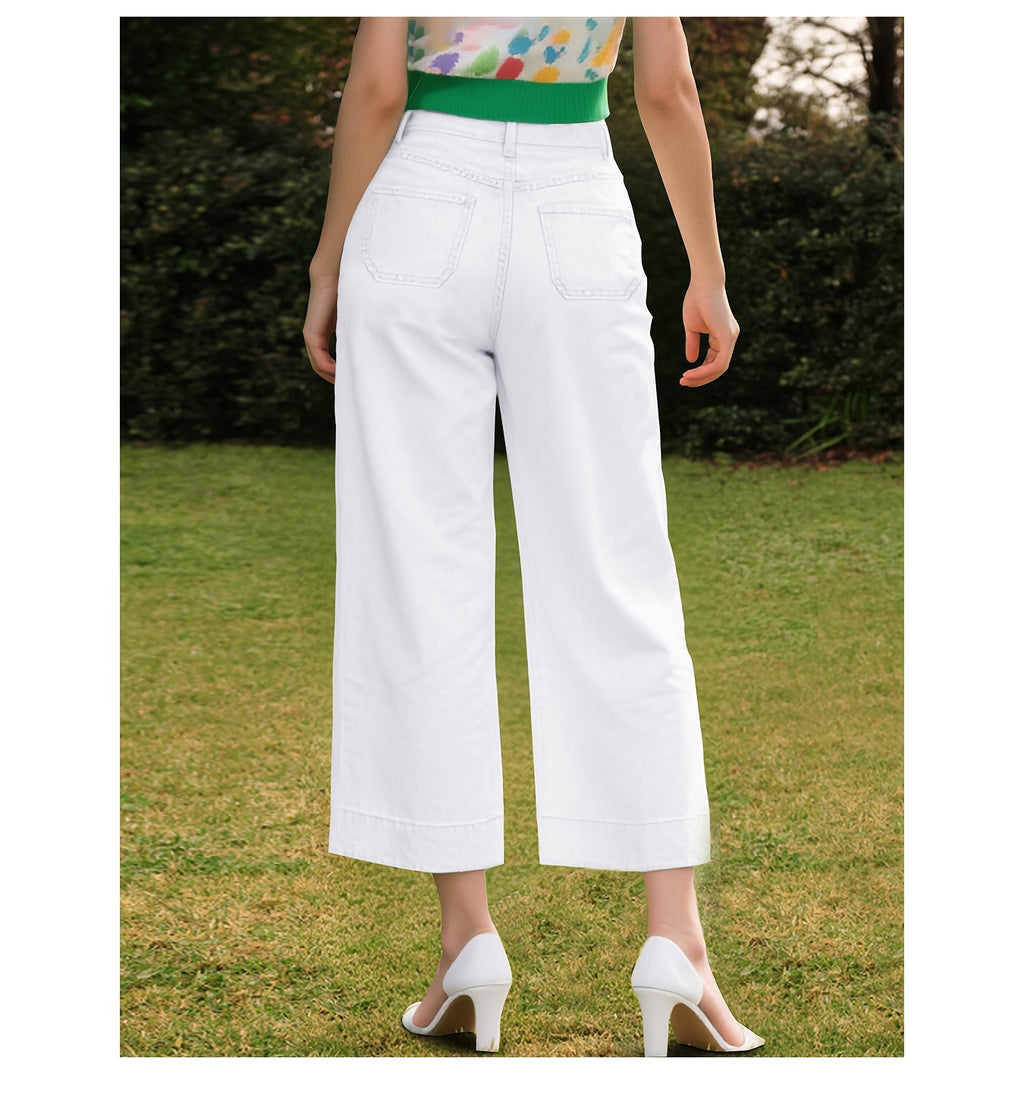 Jean grande taille, coupe droite, poches plaquées, tenue franche, vu de dos