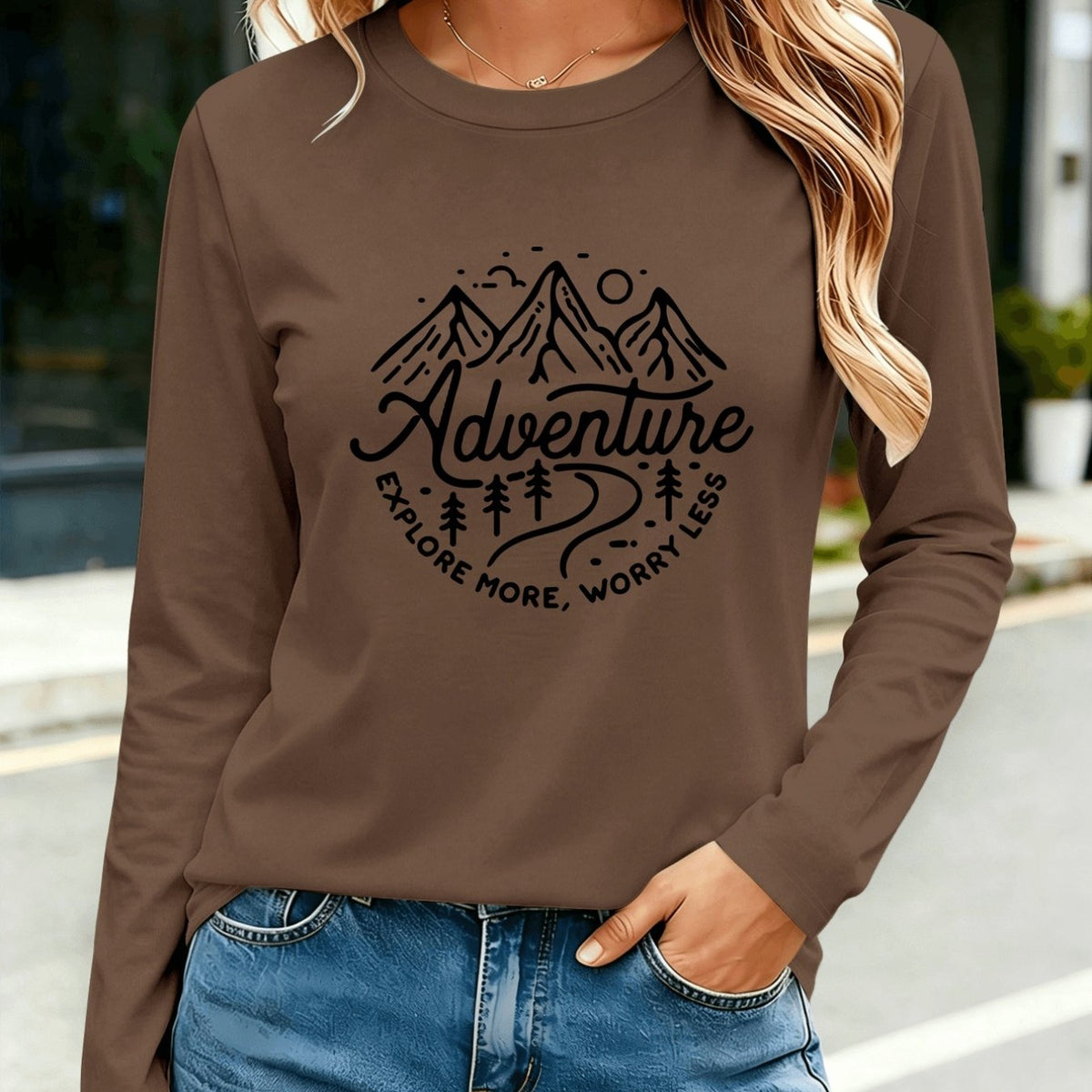 T-shirt grande taille, col rond, manches longues, toucher naturel — matière : coton