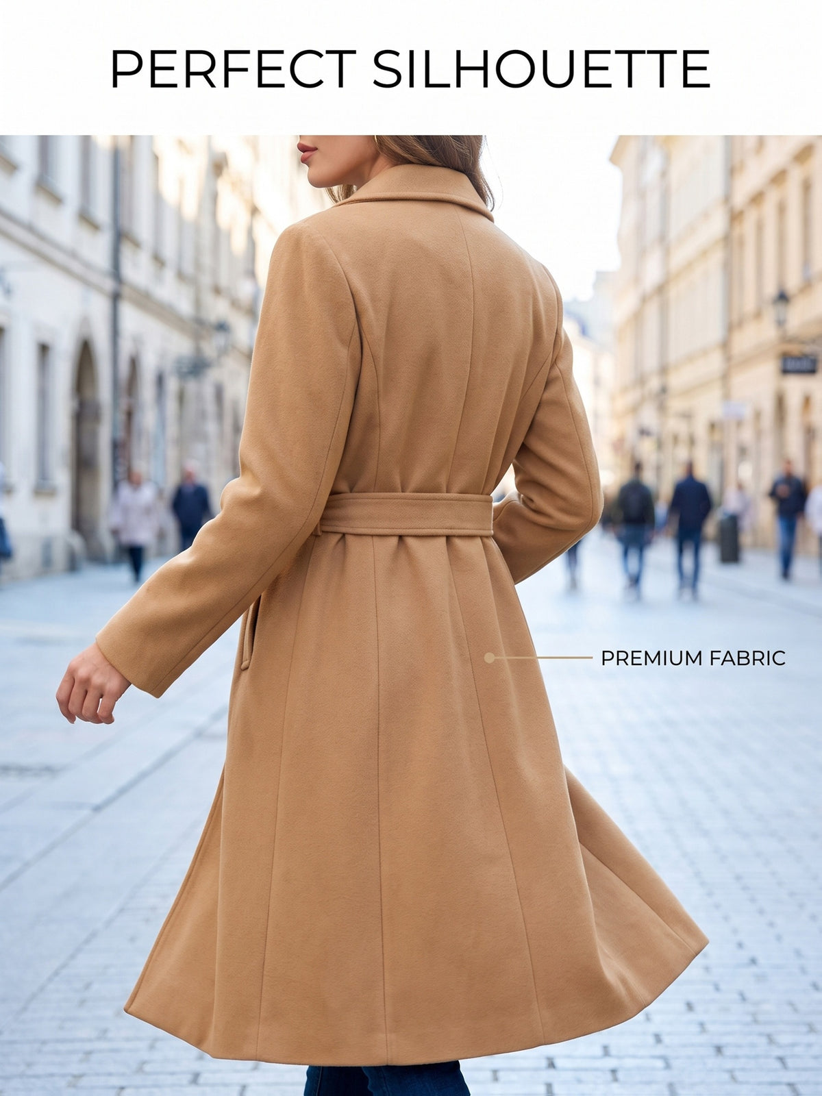 Manteau grande taille, col à revers, ceinture assortie, chaleur d'hiver, tissu opaque