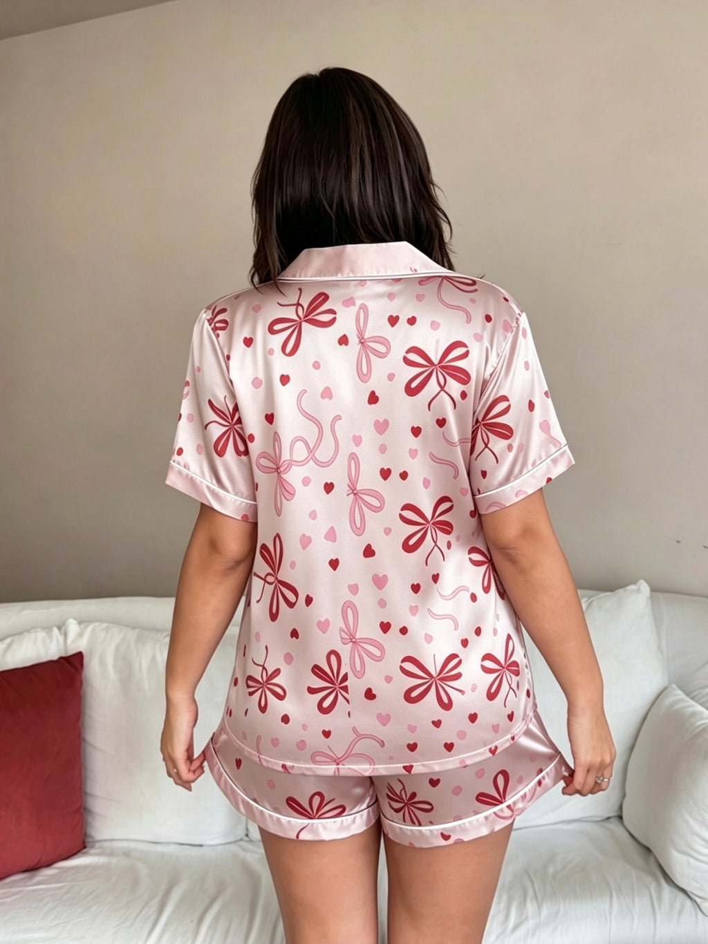 Pyjama grande taille en satin, tombé fluide, basique du quotidien, tissu opaque