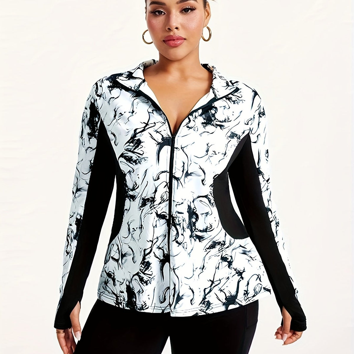 Veste grande taille, coupe oversize, manches longues — matière : polyester