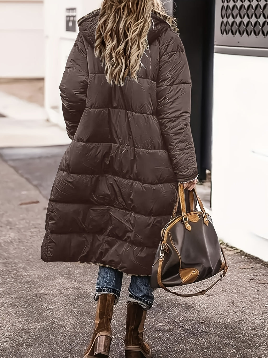 Manteau grande taille à imprimé léopard, chaleur d'hiver, matelassé, porté de face