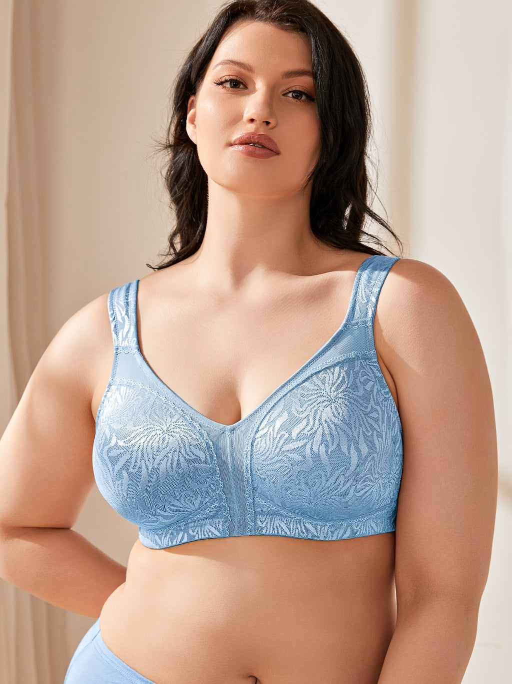 Soutien-gorge grande taille — Maille florale, côtés hauts