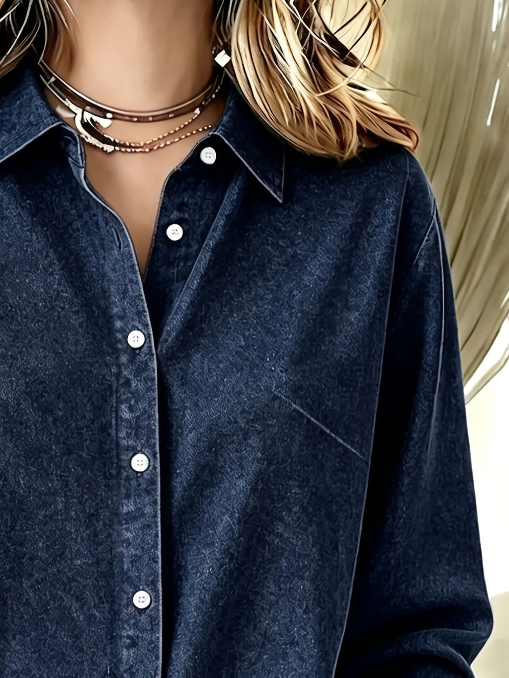 Chemise grande taille, manches longues, tombé fluide, chaleur d'hiver, porté de face