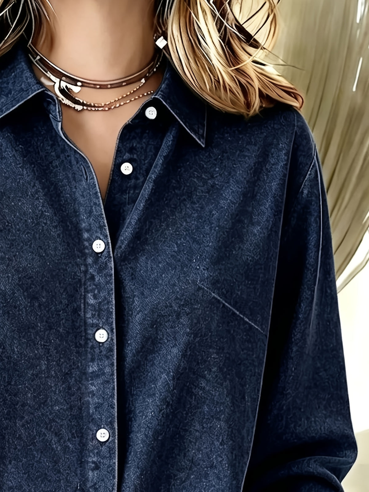 Chemise grande taille, manches longues, tombé fluide, chaleur d'hiver, porté de face