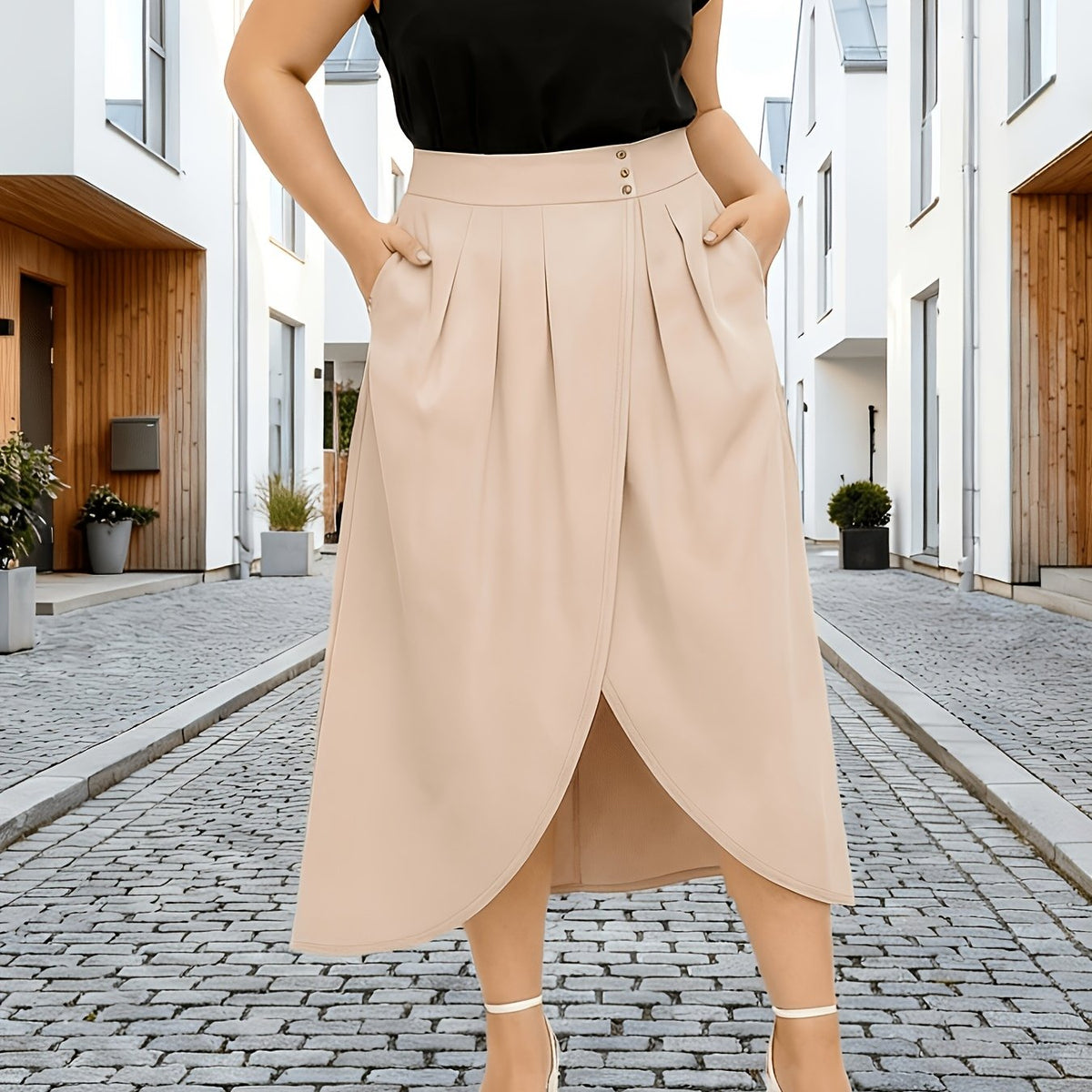 Jupe grande taille, fente, allure élégante — matière : polyester Image