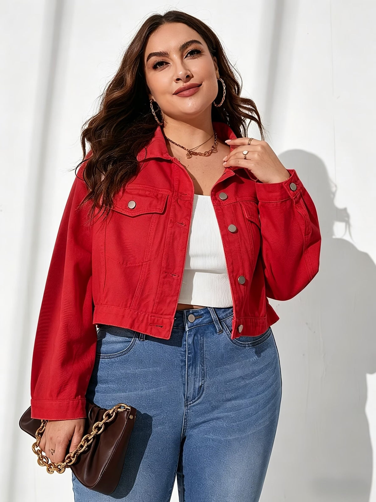 Veste grande taille, coupe oversize, col à revers, boutonnage Image